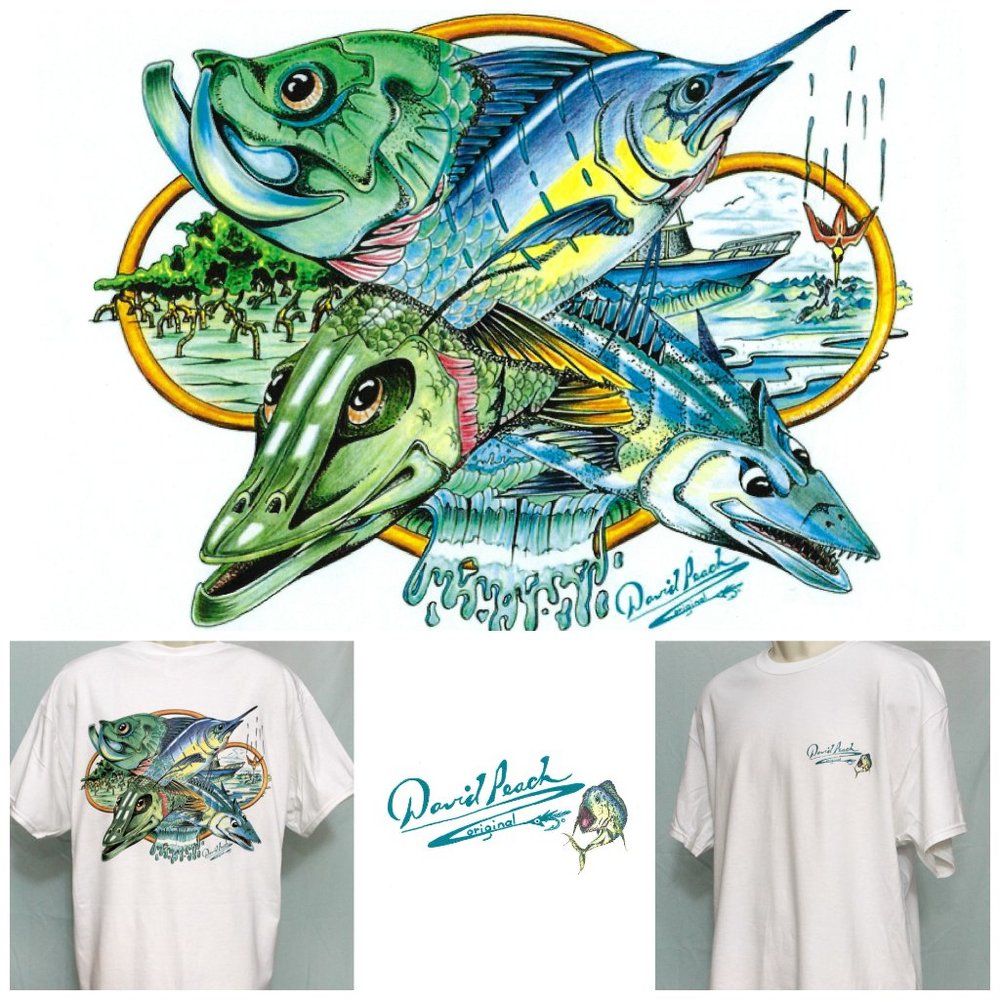 Fisherman's Quartet Fishing T-Shirt 2 Quad Tarpon Marlin Snook Barracuda Fish